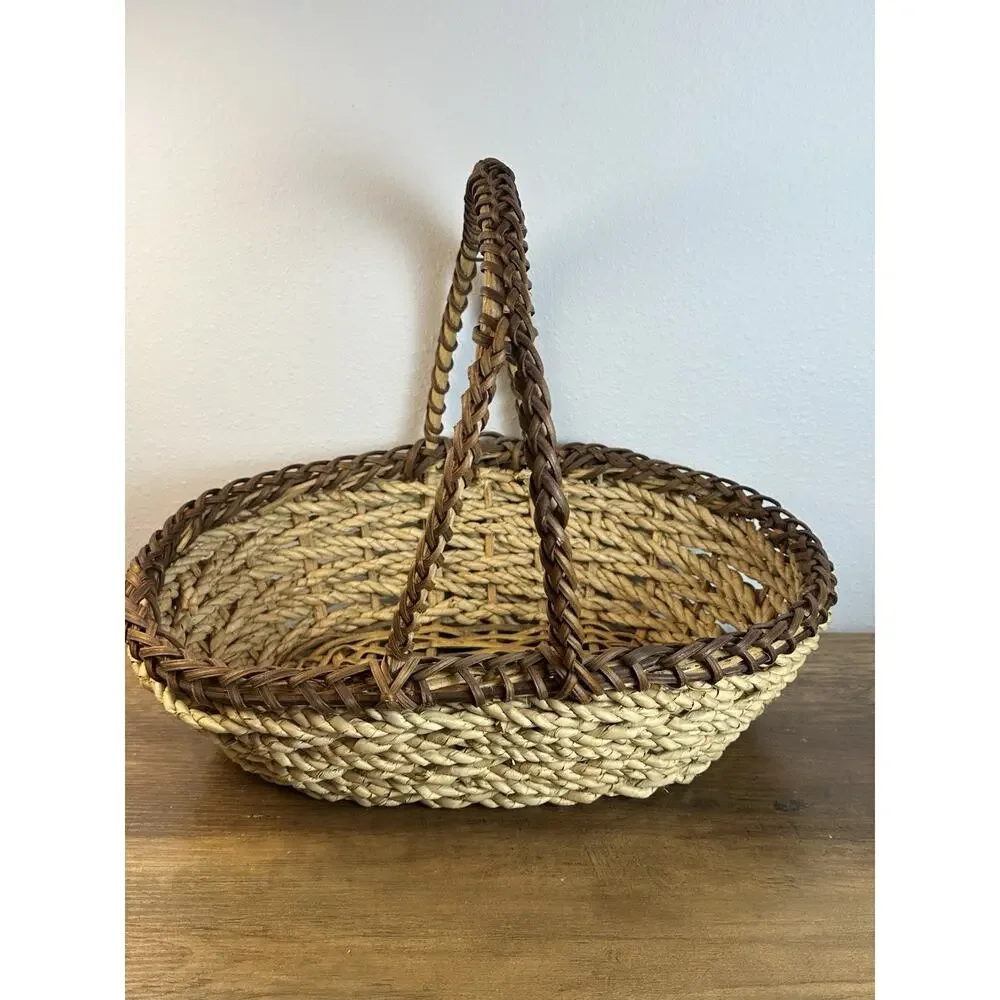 Large Woven Seagrass Basket Flowers Table Centerpiece Display Carry Rope 14x12
